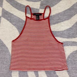 F21 Cropped Red Striped Tank